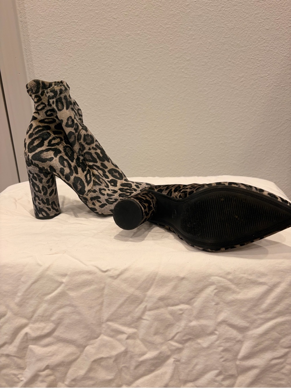 a new day Leopard Print Stretch Ankle Booties in Gray and Black